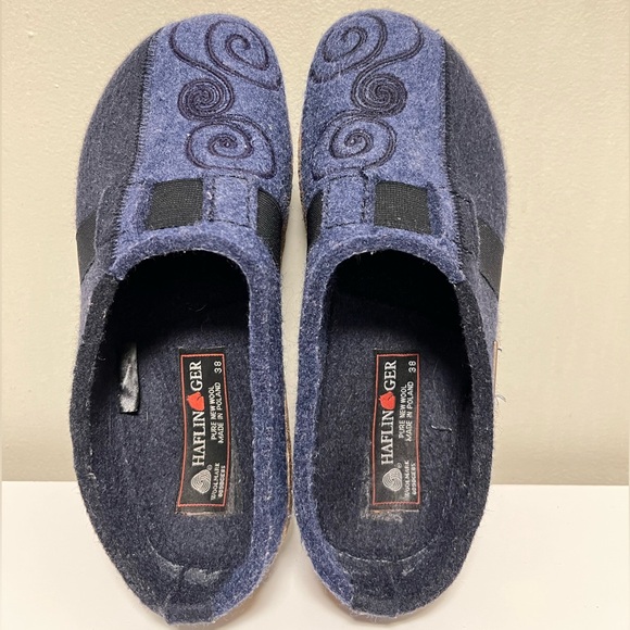 HAFLINGER Magic Wool Clog Women Comfort Boho Hippie Cork Navy Denim US 7 EU 38 - Picture 1 of 15